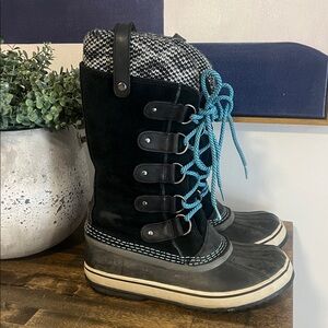 Sorel Joan of Arctic Knit Sz 6.5 Black Knit Tall Waterproof Snow Boot